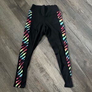 PINK Victoria's Secret Black Leggings with Neon 🌈 rainbow Zebra Side Stripes